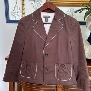 Banana Republic Brown cropped jacket with pink piping, size 10